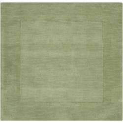 Hand-crafted Moss Green Tone-On-Tone Bordered Wool Rug (9'9 x 9'9)