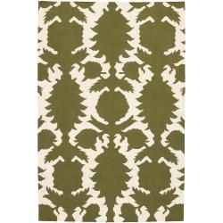 Thomaspaul Green Floral Flat-weave New Zealand Wool Rug (5' x 7'6')