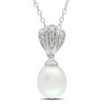 Miadora Sterling Silver White Freshwater Pearl and Diamond Accent Necklace