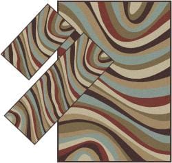 Appealing Brown Wavy Stripe  Rugs (1'8 x 2'6) (1'10 x 5'4) 4'11 x 7')