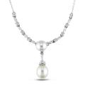 Sterling Silver White Freshwater Pearl and Cubic Zirconia Necklace (8-9.5 mm)