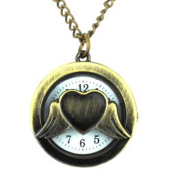 Goldtone Winged Heart Pocket Clock Pendant