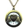 Goldtone Winged Heart Pocket Clock Pendant