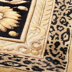 Asian Hand-knotted Leopard Beige/ Black Wool Rug (6' Square)