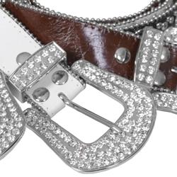 Journee Collection Women's Rhinestone Detailed Leather Belt