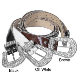 Journee Collection Women's Rhinestone Detailed Leather Belt