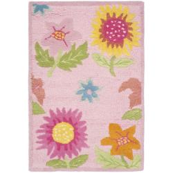 Handmade Children's Paisley Sketch Pink N. Z. Wool Rug (2' x 3')