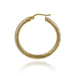 Two-tone Sterling Silver Diamond-cut Hoop Earrings
