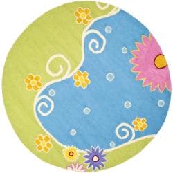 Handmade Children's Lily Pond Blue N. Z. Wool Rug (4' Round)