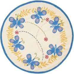 Handmade Children's Butterflies Ivory N. Z. Wool Rug (4' Round)
