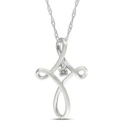 10k White Gold Diamond Accent Looped Cross Necklace