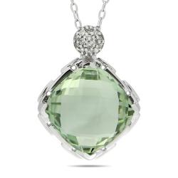 Sterling Silver Green Amethyst and Diamond Accent Necklace