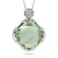 Sterling Silver Green Amethyst and Diamond Accent Necklace