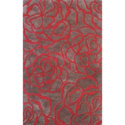 Handmade Alexa Prive Red Floral Garden Wool Rug (7'6 x 9'6)