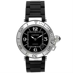Cartier Men's Pasha Black Rubber Swiss Automatic Black Dial Watch