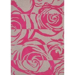 Handmade & Hand-carved Alexa Prive Fuchsia Rose Wool Rug (5' x 8')