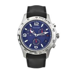Gucci Men's Timeless Black Leather Blue Dial Chronograph Watch
