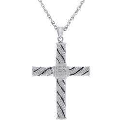 Sterling Silver 1/4ct TDW Diamond Cross Necklace (H-I, I2-I3)