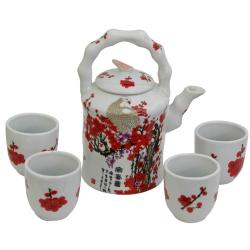 Porcelain Red and White Cherry Blossom Tea Set (China)