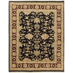 Hand-knotted Mandara Black Floral New Zealand Wool Rug (8' x 10')