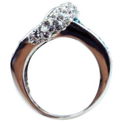Sterling Silver White and Blue Crystal Belt Buckle Ring