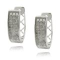 Finesque Sterling Silver 1/2ct TDW Diamond Pave Hoop Earrings