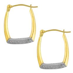 10k Two-tone Gold Cushion-shape Hoop Earrings