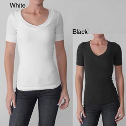 Energie Women's Junior's V-neck Short Sleeve Ribbed Shirt