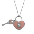 Rhodiumplated Silver and Pink Enamel Lock and Key Necklace