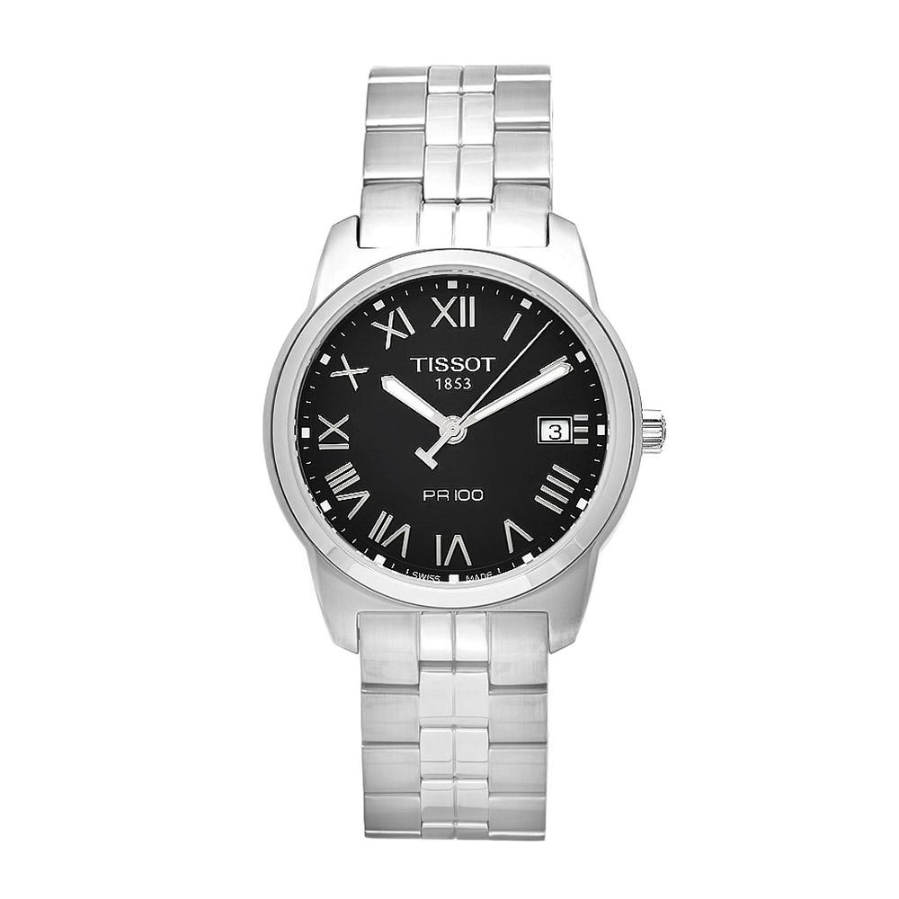 Tissot Mens PR 100 Stainless Steel Black Dial Watch