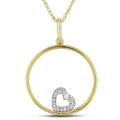 10k Yellow Gold Diamond Accent Heart and Circle Necklace