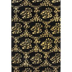 Handmade Alexa Modern Premium Wool Black Flower Bed Rug (5' x 8')