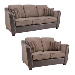 Jaden Chocolate/ Taupe Faux Leather/ Fabric Sofa and Loveseat