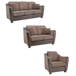 Jaden Chocolate/ Taupe Faux Leather /Fabric Sofa, Loveseat and Chair