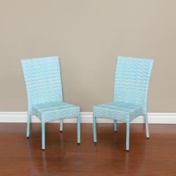 Kids Light Blue Wicker Indoor and Outdoor Chairs (Set of 2)