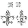 Sterling Silver Cubic Zirconia Fleur de Lis Earrings (Set of 2)