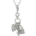 Sterling Silver Cubic Zirconia Heart Lock Key Necklace