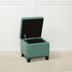 Tufted Patent Leather Seafoam Green Storage Ottoman