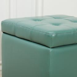 Tufted Patent Leather Seafoam Green Storage Ottoman