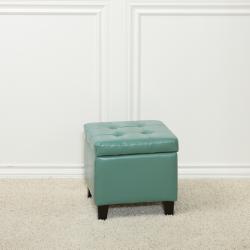 Tufted Patent Leather Seafoam Green Storage Ottoman