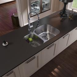 Vigo Undermount Stainless Steel Kitchen Sink, Faucet, Grid and Dispenser