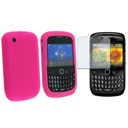 Hot Pink Silicone Case/ LCD Protector for Blackberry Curve 8520/ 8530