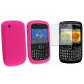 Hot Pink Silicone Case/ LCD Protector for Blackberry Curve 8520/ 8530