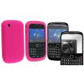 Hot Pink Silicone Case/ Mirror LCD Protector for Blackberry Curve 8520