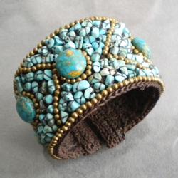 Cotton Rope Blue Reconstructed Turquoise Brass Wire Cuff (Thailand)