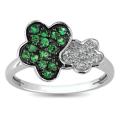 10k White Gold Tsavorite and Diamond Accent Flower Ring