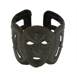 Recycled Steel Oil Drum Tribal Face Cuff Bracelet (Haiti)