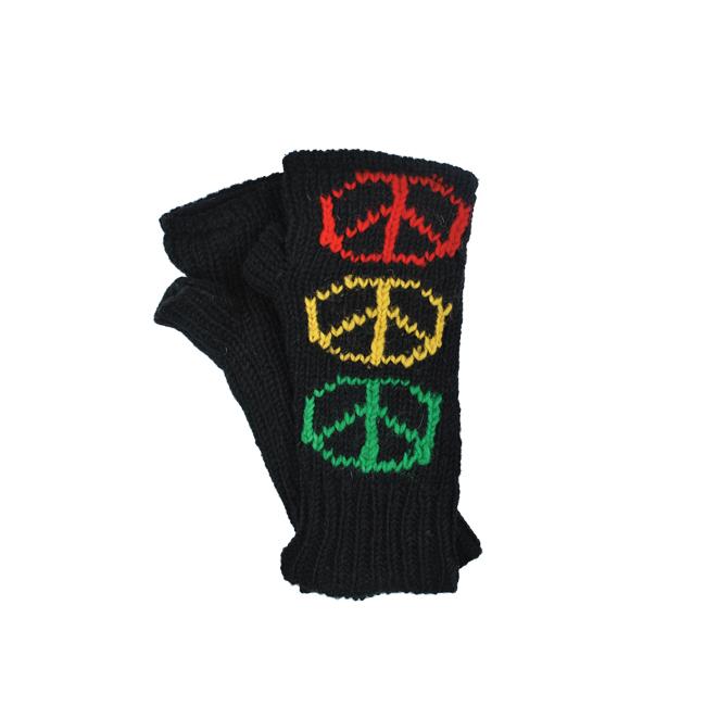 Wool Hand-knit Black and Rasta Arm Warmers (Nepal)
