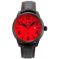 3H Men's Black Band Red Stitching Water Resistant Date Watch