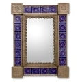 Handcrafted Tin and Ceramic 'Colonial Blue' Wall Mirror (Mexico)